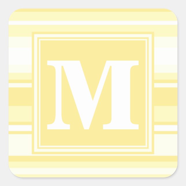Monogramm gelbe Streifen Quadratischer Aufkleber (Vorderseite)
