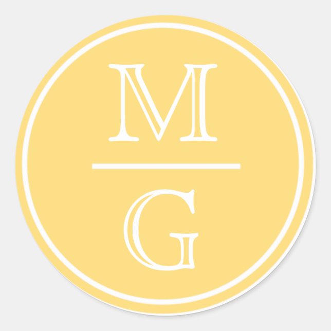 Monogramm-Gelber Hochzeitsticker Runder Aufkleber (Vorderseite)