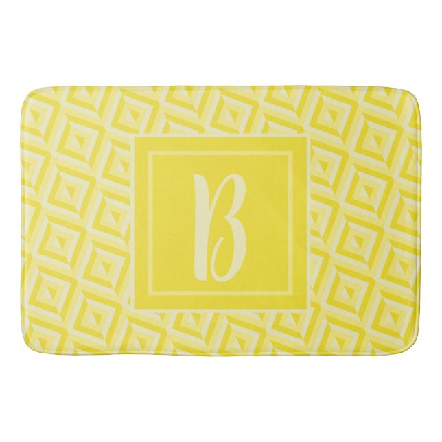 Monogramm Gelbes Drei-Tonen-Diamant-Muster Badematte (Vorderseite)
