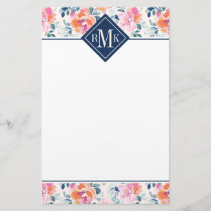 Monogramm- gemaltes Rosen-Muster Briefpapier