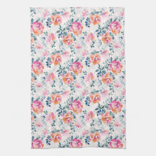 Monogramm-  gemaltes Rosen-Muster Geschirrtuch