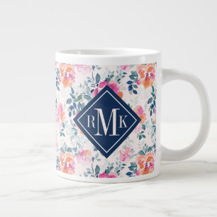 Monogramm Gemaltes Rosenmuster Jumbo-Tasse