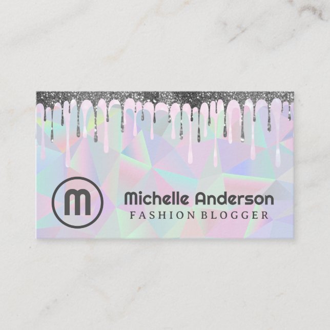 Monogramm | Geometric Holographic | GLITZER TROPFE Visitenkarte (Vorderseite)