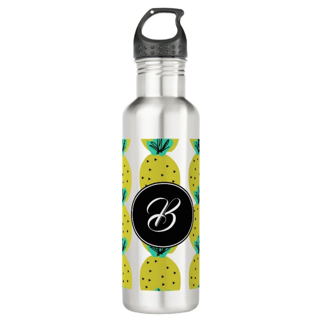 Monogramm geometrische Doodles für Ananas Edelstahlflasche (Vorderseite)