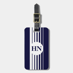 Monogramm Gepäckanhänger  Blaue und weiße Streifen