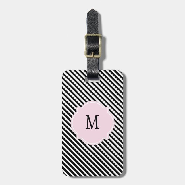 Monogramm-Gepäckanhänger für Schwarzweiß-Streifen Gepäckanhänger (Vorderseite vertikal)