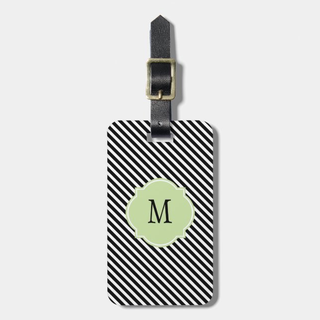 Monogramm-Gepäckanhänger für Schwarzweiß-Streifen Gepäckanhänger (Vorderseite vertikal)