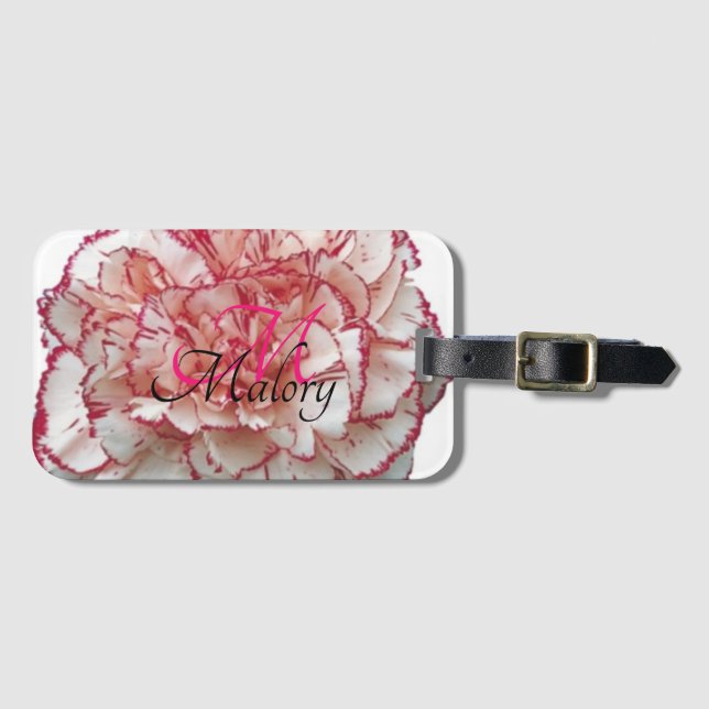 Monogramm-Gepäckmarke mit rosa und weißer Blume Gepäckanhänger (Vorderseite (Horizontal))