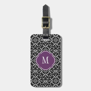 Monogramm-Gepäckträger für Schwarz/Weiß-Damast Gepäckanhänger