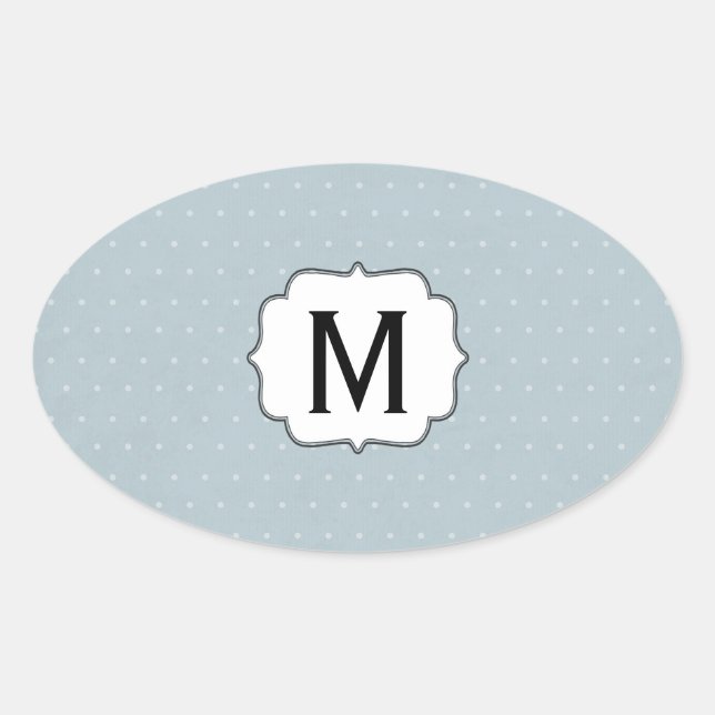 Monogramm Gerahmt auf Blassblau mit weißen Polka-P Ovaler Aufkleber (Vorderseite)