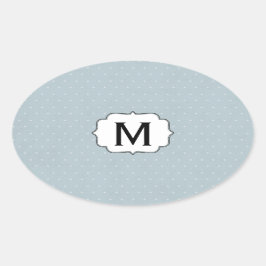 Monogramm Gerahmt auf Blassblau mit weißen Polka-P Ovaler Aufkleber