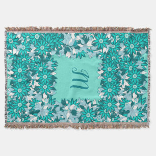 Monogramm gerahmt mit Blume - blau und weiß Decke