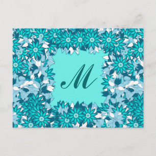 Monogramm gerahmt mit Blume - blau und weiß Postkarte