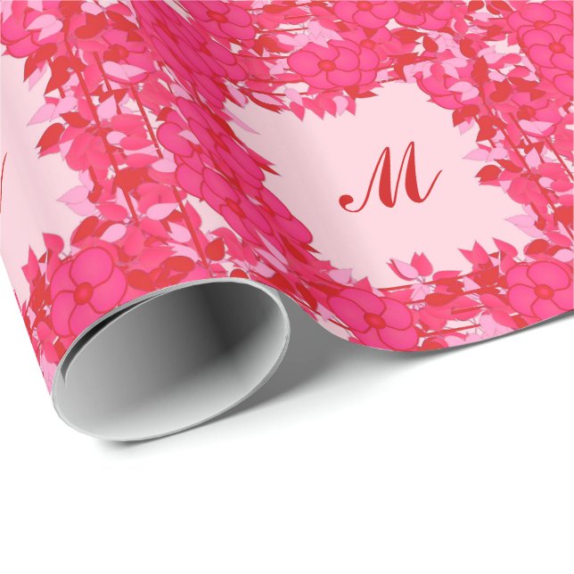 Monogramm gerahmt mit Blume - Fuchsien und rosa Geschenkpapier (Rolleneckpunkt)