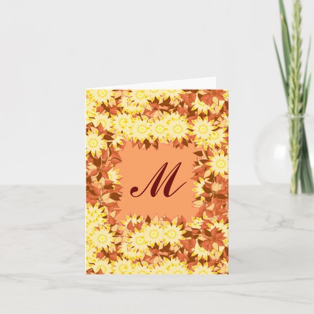 Monogramm gerahmt mit Blume - Kakao und Gelb (Vorderseite)