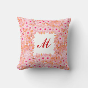 Monogramm gerahmt mit Blume - rosa und pfirsichfar Kissen