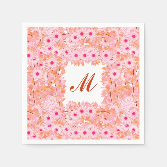 Monogramm gerahmt mit Blume - rosa und pfirsichfar Serviette (Vorderseite)