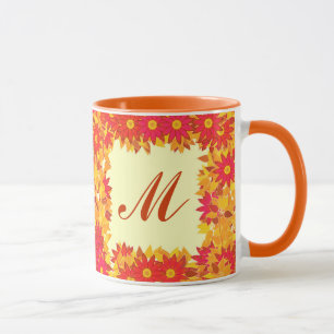 Monogramm gerahmt mit Blume - rot und gold Tasse
