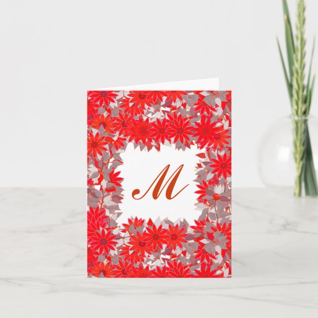 Monogramm gerahmt mit Blume - rot und grau (Vorderseite)