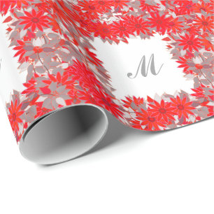 Monogramm gerahmt mit Blume - rot und grau Geschenkpapier