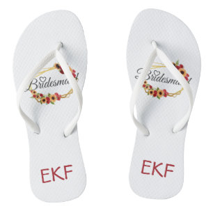 Monogramm-Geschenk für Brautjungfer Rot Gelb Flora Flip Flops