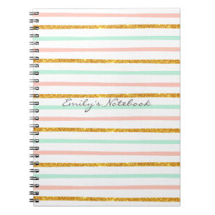 Monogramm-Girly rosa GoldGlitzer-Streifen-Muster Notizblock