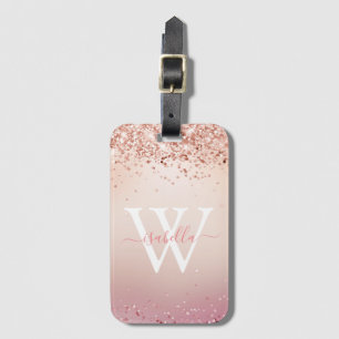Monogramm Glanz Rose Gold Elegantes Schriftzug Nam Gepäckanhänger