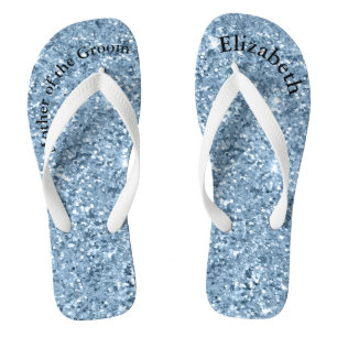 Monogramm Glänzend Blau Mutter der Braut Bräutigam Flip Flops