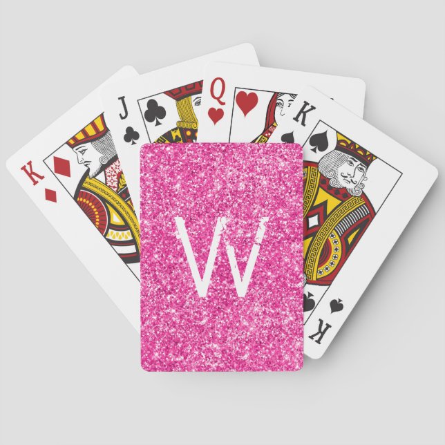 Monogramm Glänzend Rosa Glitter Spielkarten (Rückseite)