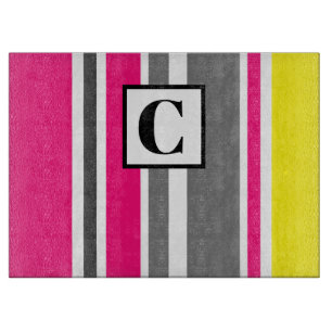 Monogramm Glas mit Sommerstreifen Schneidebrett