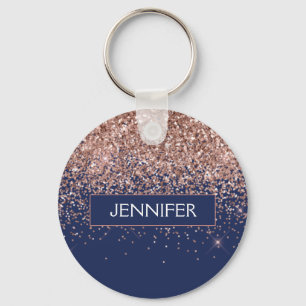 Monogramm Glitter Blush Rosa Navy Blau Schlüsselanhänger