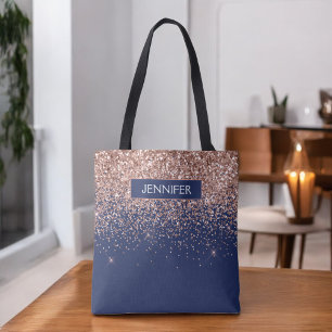 Monogramm Glitter Blush Rosa Roségold Navy Blau Tasche