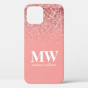Monogramm Glitter Rosen Gold Elegantes Skript Case-Mate iPhone Hülle