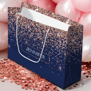 Monogramm Glitter Rouge Pink Roségold Navyblau Große Geschenktüte