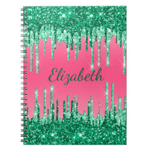 Monogramm Glittertropfen Rosa Grün Trendig Glamour Notizblock