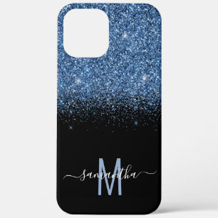 Monogramm Glitzer Fading Calligraphy Name Blue Case-Mate iPhone Hülle