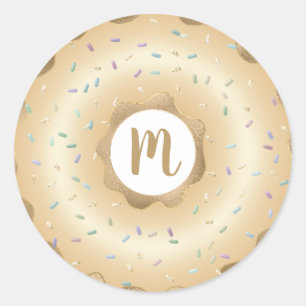 Monogramm Glitzer glänzende Donuts-Sprinklen Runder Aufkleber