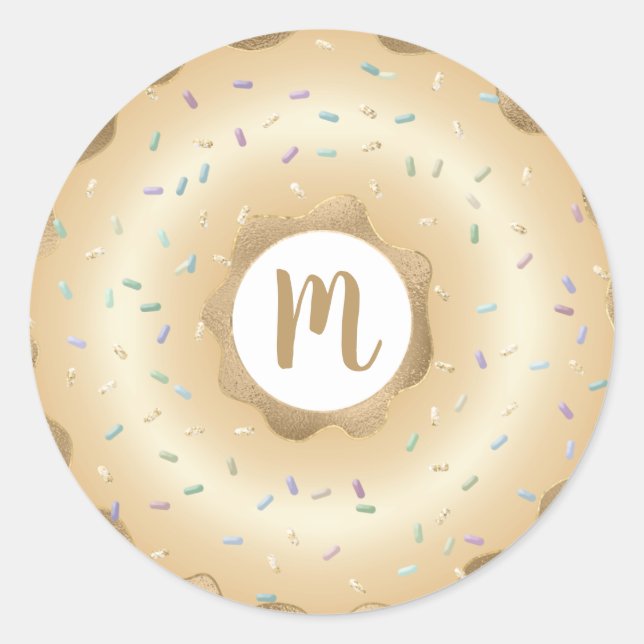 Monogramm Glitzer glänzende Donuts-Sprinklen Runder Aufkleber (Vorderseite)
