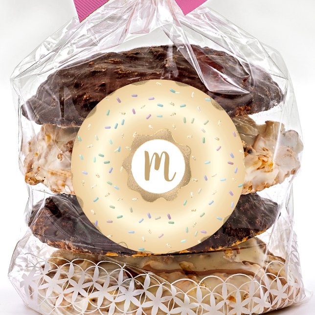 Monogramm Glitzer glänzende Donuts-Sprinklen Runder Aufkleber (Von Creator hochgeladen)