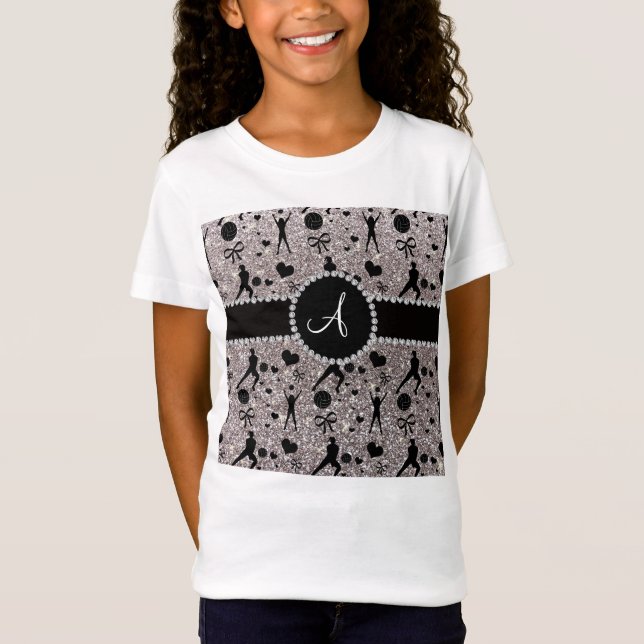 Monogramm-Glitzer-Volleyballspieler T-Shirt (Vorderseite)