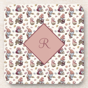 Monogramm-Gnome beim Backen, Cupcakes, Donuts, Süß Getränkeuntersetzer