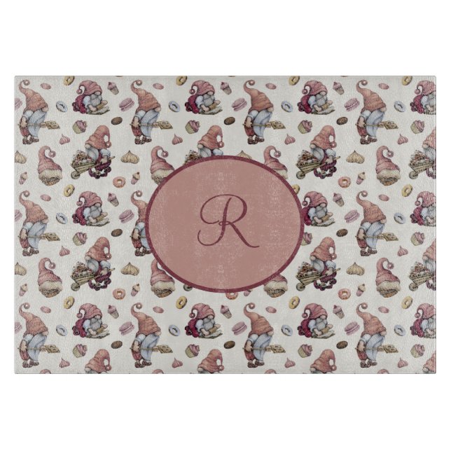 Monogramm Gnomen Backen, Kuchen, Donuts, Niedlich Schneidebrett (Vorderseite)