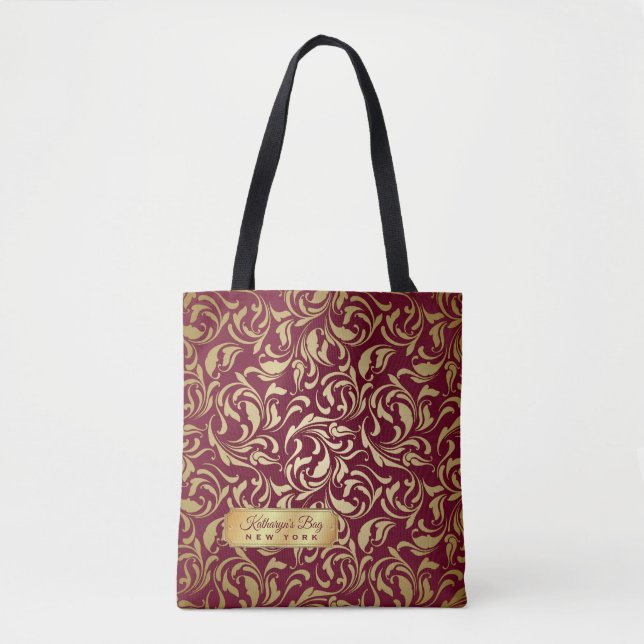 Monogramm-Gold blühen Luxe Nummernschild Tasche (Vorderseite)