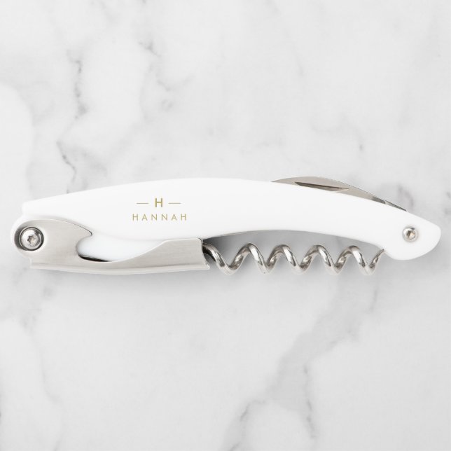Monogramm Gold | Elegante Minimalistische Klasse Kellnermesser (Vorderseite)