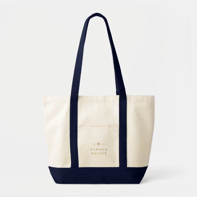 Monogramm Gold | Elegante Minimalistische Klasse Tragetasche (Vorne)