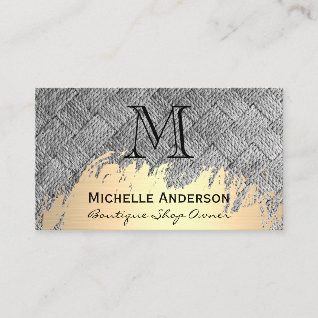 Monogramm | Gold gebürstet | Wove Visitenkarte (Vorderseite)