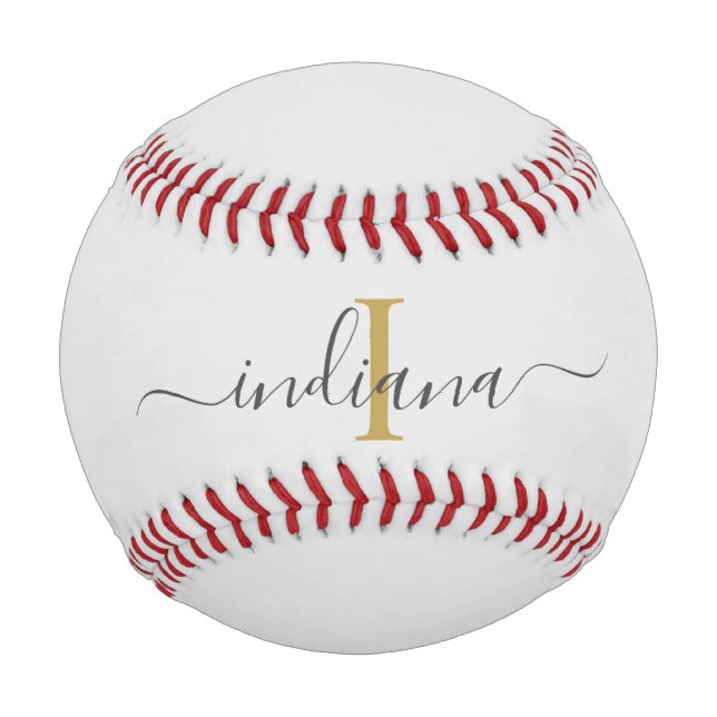 Monogramm Gold Grau Script Name Typografie Baseball (Vorderseite)