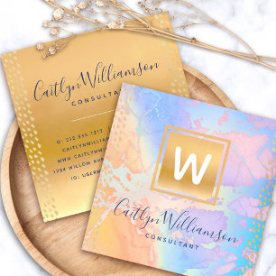 Monogramm Gold Purpur Blau Aquarell Marmor Schrift Quadratische Visitenkarte