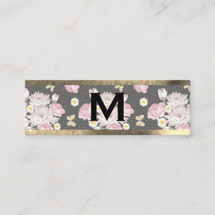 Monogramm Gold   Rosa Blumen Mini Visitenkarte
