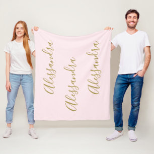 Monogramm Gold Schrift Name Minimalist Pastellrosa Fleecedecke
